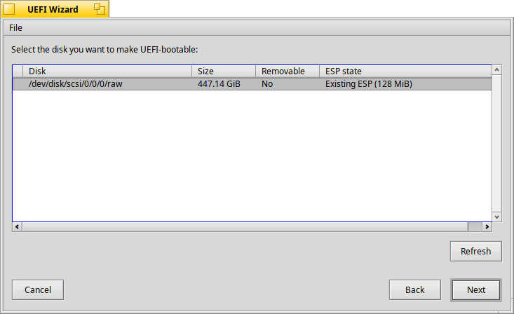 Schermata di UEFI Wizard