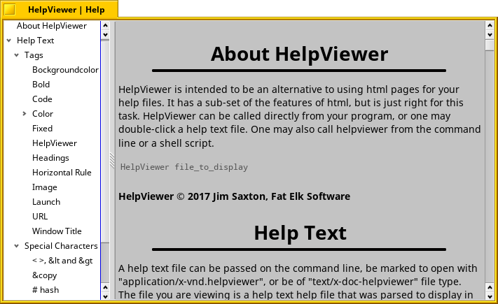 Schermata di helpviewer