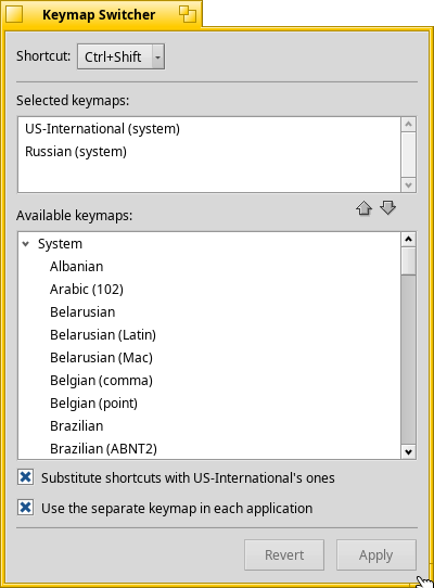 Schermata di keymapswitcher