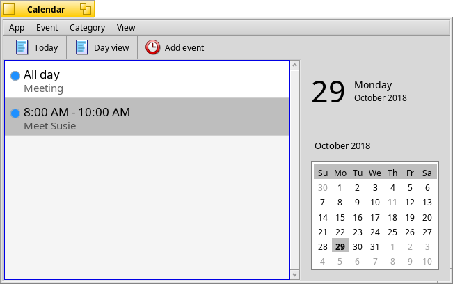 Schermata di calendar