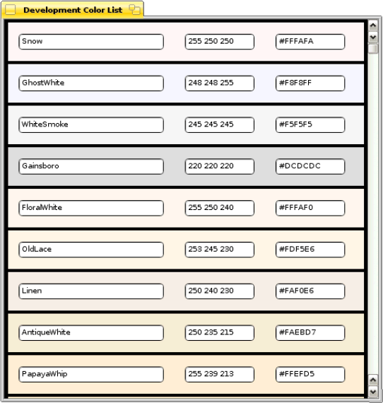 Schermata di developmentcolorlist