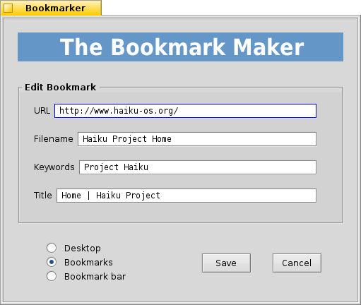 Schermata di bookmarker