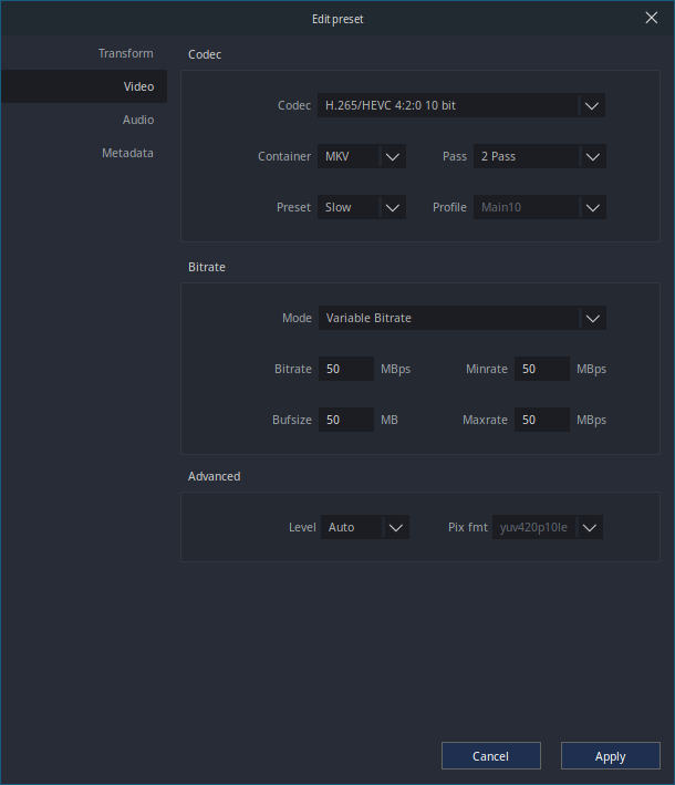 Schermata di cine_encoder
